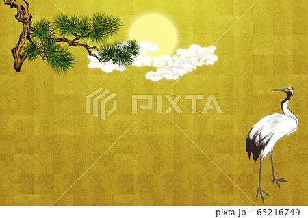和風 月と鶴のイラストのイラスト素材