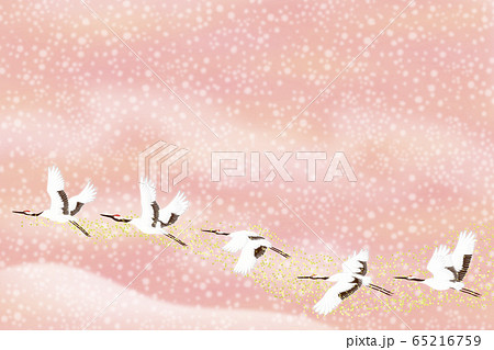 和風　鶴と雪景色のイラスト 65216759