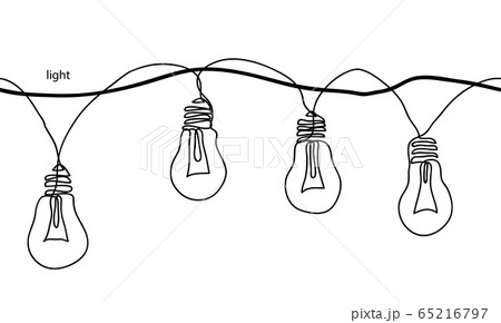 Lamps, light bulbs,festoon, garland, glowing light vector seamless border. One continuous line drawing lamp,bulb garland for celebration, festival, carnival, xmas, new year banner, background 65216797