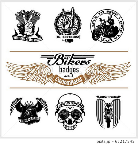 Set of vintage motorcycle labels, badges and design elements 65217545