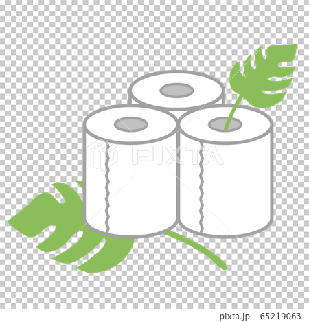 葉っぱの上に3個置いたトイレットペーパーのイラスト 65219063