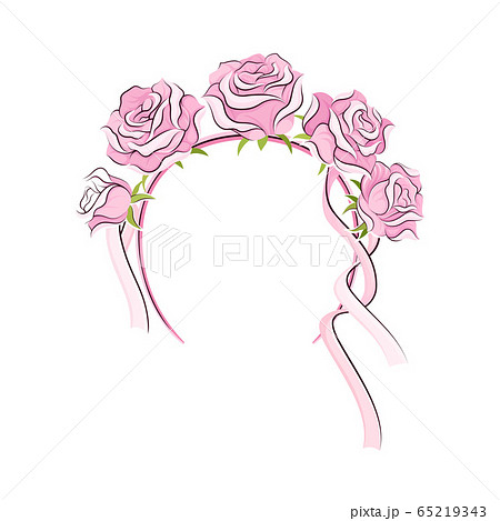 Pink Headband With Rose Flowers And Long Satin のイラスト素材