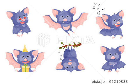 Funny Purple Bat Character in Different Poses Vector Set Funny Purple Bat Character in Different Poses Vector Set 65219388