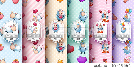 Set lamb seamless pattern and illustration 65219664