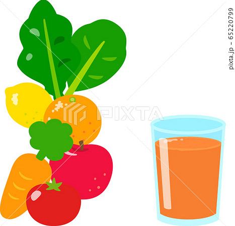 野菜 果物とグラス入りのジュースのイラスト素材