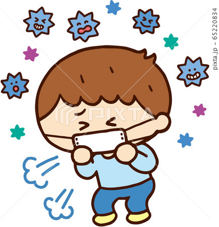 マスクをつけて咳をする子ども 65220834