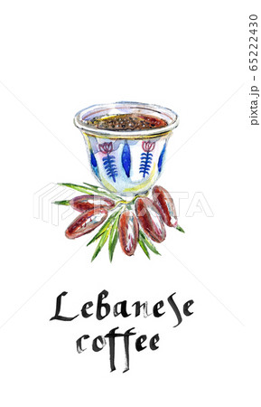 Mediterranean, lebanese coffee cup, watercolor hand drawn illustration 65222430