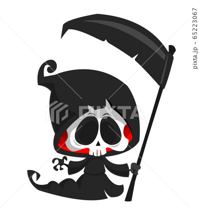 Cool cartoon grim reaper with scythe. Halloween death character illustration 65223067