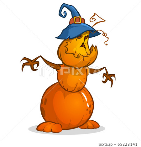 Halloween cartoon scarecrow pumpkin head. 65223141