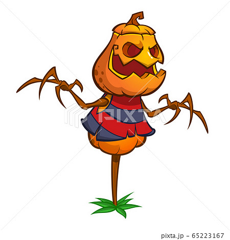 Halloween Cartoon Scarecrow Dummy With Pumpkin のイラスト素材