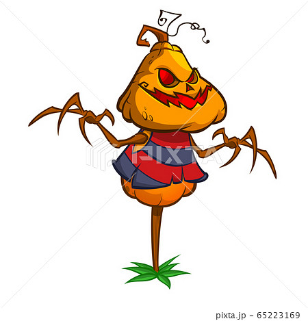 Halloween cartoon scarecrow dummy with pumpkin head. Vector jack-o-lantern illustration Halloween cartoon scarecrow dummy with pumpkin head. Vector jack-o-lantern illustration 65223169