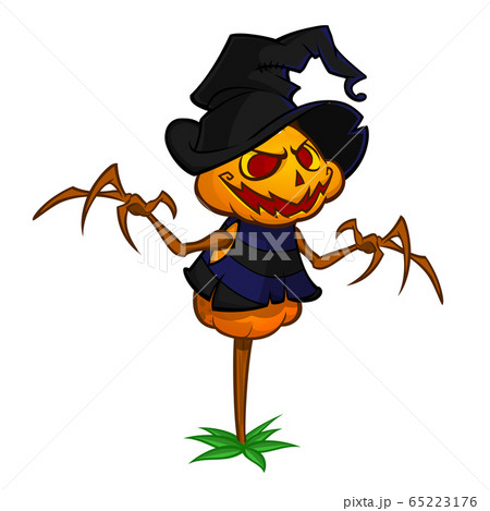 Halloween cartoon scarecrow pumpkin head. 65223176