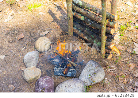 ブッシュクラフト素材　焚き火 65223429