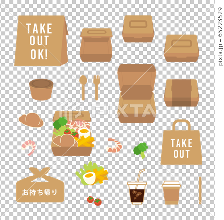 テイクアウト用容器アイコンセットイラスト テイクアウト用容器アイコンセットイラスト 65223529