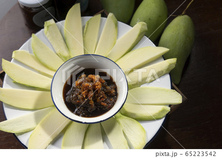 Raw mango fruit and some slice Raw mango fruit and some slice 65223542