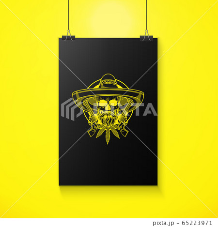 Hand drawn sketch with skull with sombrero 65223971