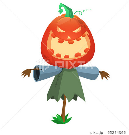 Halloween cartoon scarecrow with pumpkin head.  65224366