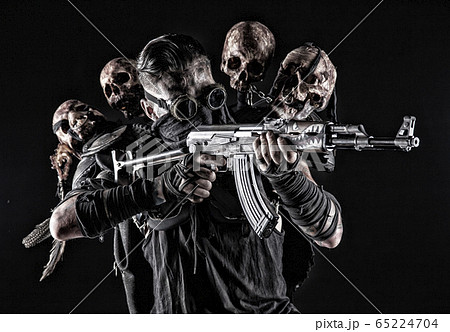 Nuclear post-apocalypse creature brandishing ax Nuclear post-apocalypse creature brandishing ax 65224704