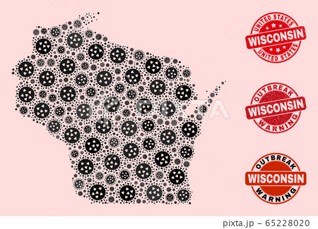 Virus Composition of Mosaic Wisconsin State Map and Textured Stamps 65228020