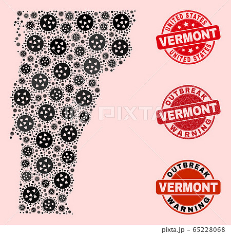 Outbreak Composition of Mosaic Vermont State Map and Grunge Stamps 65228068