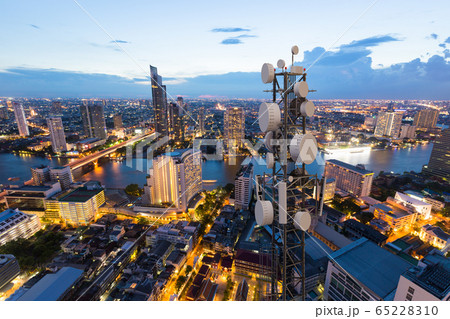 Telecommunication tower with 5G cellular network Telecommunication tower with 5G cellular network 65228310