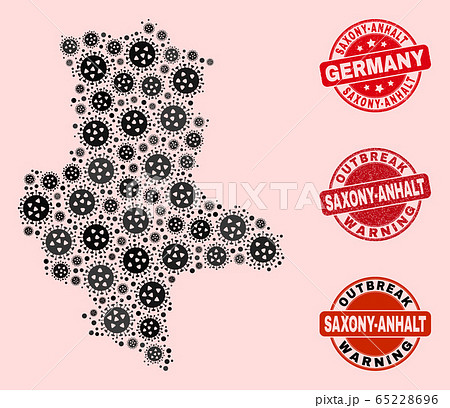 Virus Collage of Mosaic Saxony-Anhalt Land Map and Grunge Seals 65228696