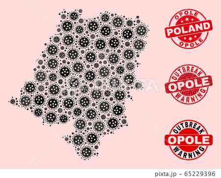 Flu Virus Collage of Mosaic Opole Voivodeship Map and Distress Seals 65229396