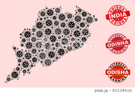 Covid Lockdown Composition of Mosaic Odisha State Map and Distress Stamps 65229410