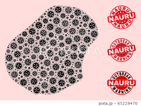 Virus Collage of Mosaic Nauru Map and Distress Seal Stamps 65229470