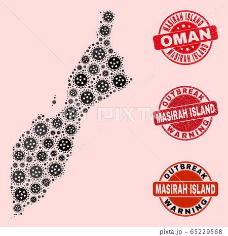 Outbreak Collage of Mosaic Masirah Island Map and Scratched Seals 65229568