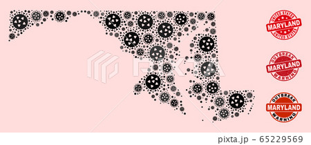 Virus Collage of Mosaic Maryland State Map and Textured Seal Stamps 65229569