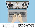 Video conference on a laptop vector illustration top view with hands on the keyboard 65229793