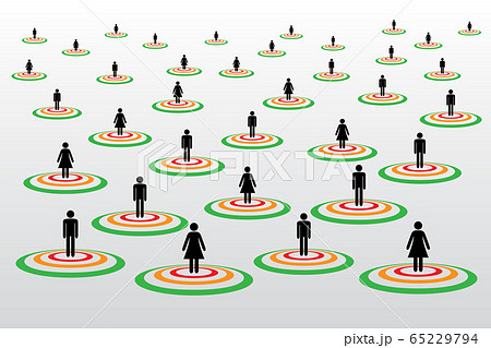 People silhouette symbols in concentric circles concept with Covid-19 contact tracing system 65229794
