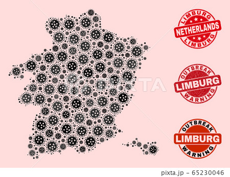 Covid Lockdown Collage of Mosaic Limburg Province Map and Textured Seals 65230046