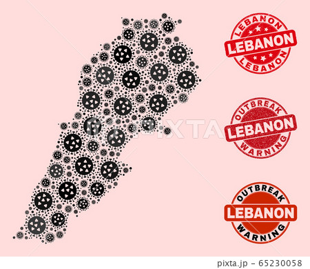 Outbreak Composition of Mosaic Lebanon Map and Distress Stamps 65230058
