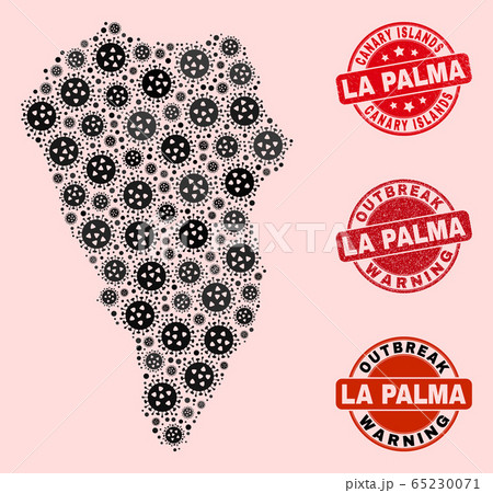 Virus Collage of Mosaic La Palma Island Map and Scratched Stamps Virus Collage of Mosaic La Palma Island Map and Scratched Stamps 65230071