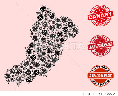 Outbreak Composition of Mosaic La Graciosa Island Map and Scratched Seal Stamps 65230072