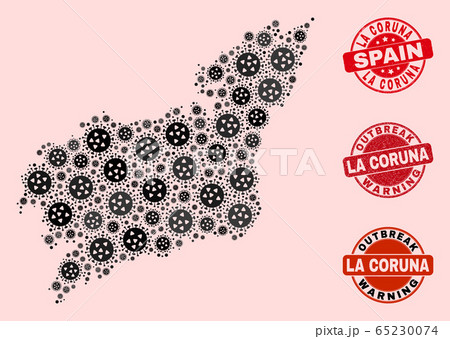 Covid Lockdown Collage of Mosaic La Coruna Province Map and Textured Seals Covid Lockdown Collage of Mosaic La Coruna Province Map and Textured Seals 65230074