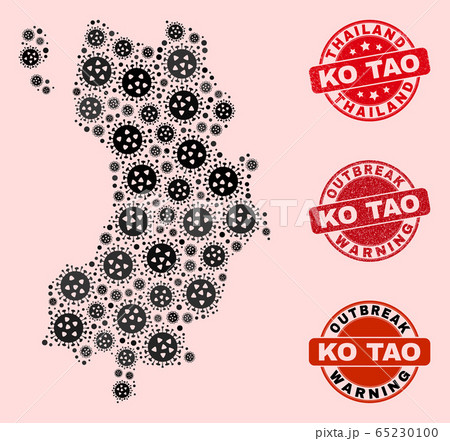 Covid Lockdown Composition of Mosaic Ko Tao Map and Scratched Seals 65230100