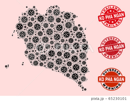 Flu Virus Collage of Mosaic Ko Pha Ngan Map and Distress Stamps 65230101