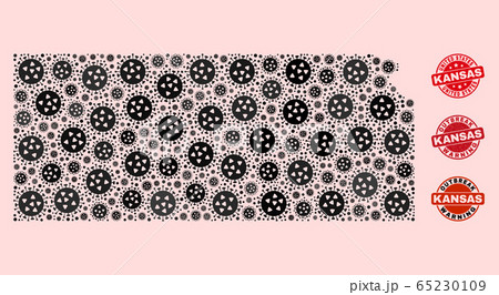 Virus Collage of Mosaic Kansas State Map and Distress Seal Stamps 65230109