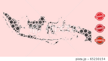 Outbreak Composition of Mosaic Indonesia Map and Textured Seal Stamps Outbreak Composition of Mosaic Indonesia Map and Textured Seal Stamps 65230154