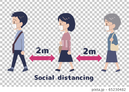 イラスト素材 ソーシャルディスタンス 列に並ぶ人々のイラスト素材