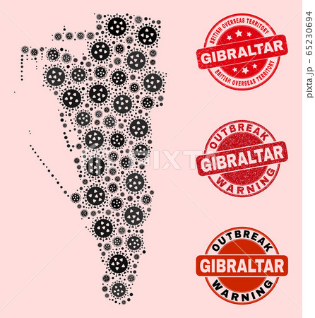 Virus Collage of Mosaic Gibraltar Map and Distress Seal Stamps 65230694
