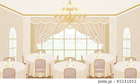 円卓 宴会場 ホテル 窓 シャンデリア 背景イラスト 16 9のイラスト素材