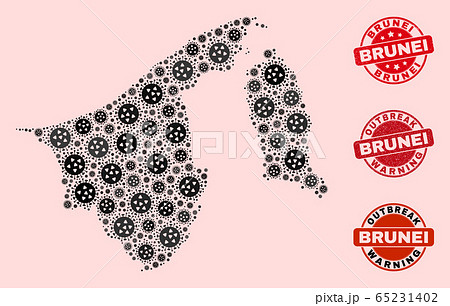 Flu Virus Collage of Mosaic Brunei Map and Distress Seals 65231402