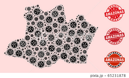 Outbreak Collage of Mosaic Amazonas State Map and Scratched Seal Stamps 65231878