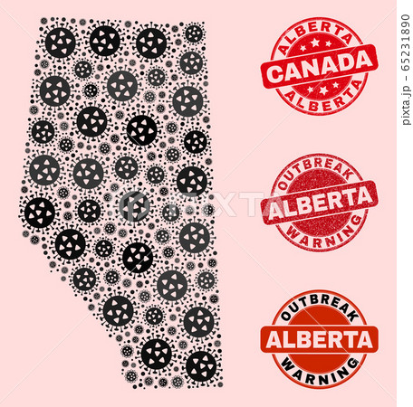 Outbreak Composition of Mosaic Alberta Province Map and Textured Seal Stamps 65231890