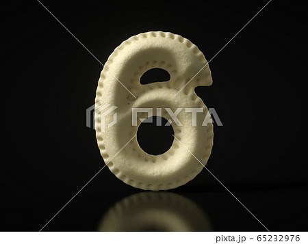 number 6 shaped dumpling on black background. 3D 65232976