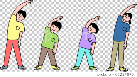 ラジオ体操をする親子 ラジオ体操をする親子 65234070